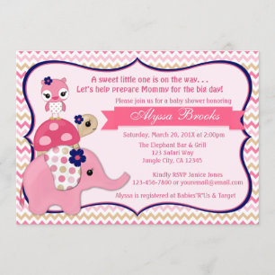 Flickor, elefant Ellie Baby Shower-inbjudningar Inbjudningar