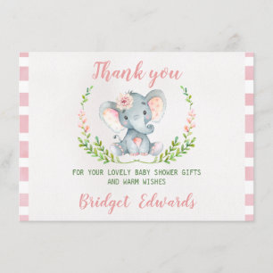 Flickor Elefant Tack Baby Shower-kort Kort