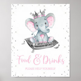 Flickor Elephant Baby Shower Food Bord Signs Poster