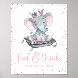 Flickor Elephant Baby Shower Food Bord Signs Poster