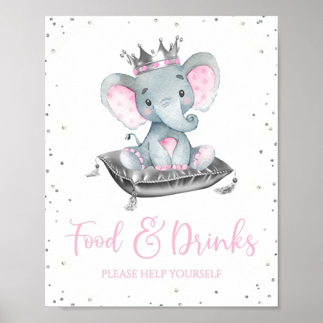 Flickor Elephant Baby Shower Food Bord Signs Poster (Framsidan)