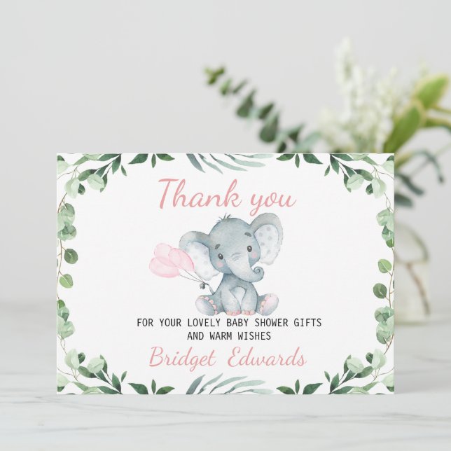 Flickor Elephant Foliage Tack Baby Shower Card Inbjudningar (Stående Fram)