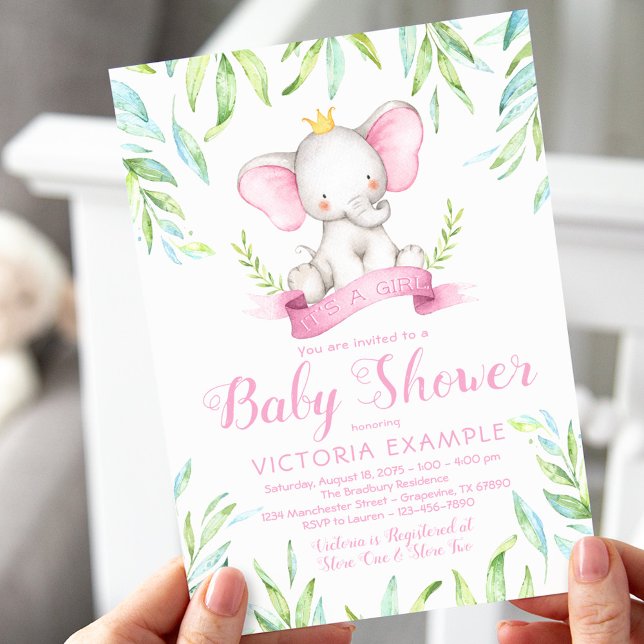 Flickor Elephant Princess Baby Shower-inbjudningar Inbjudningar (Skapare uppladdad)