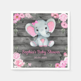 Flickor Elephant Shower Blommigt Rosa Papper Napki Pappersservett