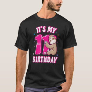 Flickor elfte födelsedagen Min elfte Rosa Sloth Pa T Shirt