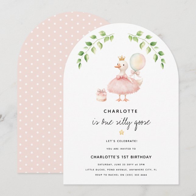 Flickor ett Fånig går på födelsedag 1:a födelsedag Inbjudningar (Fram/baksida)