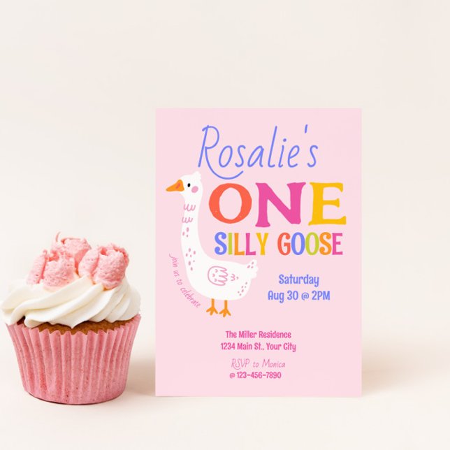 Flickor ett Fånig går på sommarbarn första födelse Inbjudningar (Girls One Silly Goose First Birthday Invite)