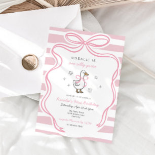 Flickor Ett Fånig Goose Rosa Coquette Birthday Inbjudningar