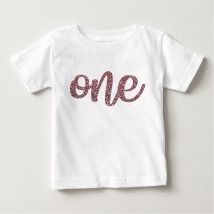 Flickor ett rosa guld- glitter för första t shirt