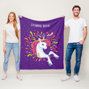 Flickor fantasi Unicorn add namn Fleecefilt