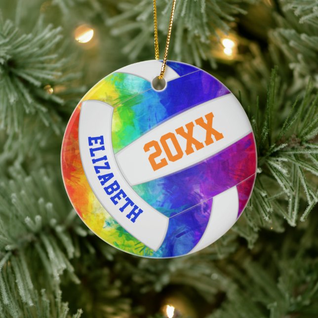 Flickor: färgad regnbåge keepsakvolleyball julgransprydnad keramik (Träd)