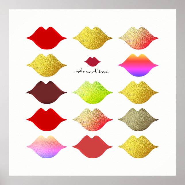 Flickor: färgstarka munnar i läppar / färg på vita poster (Framsidan)