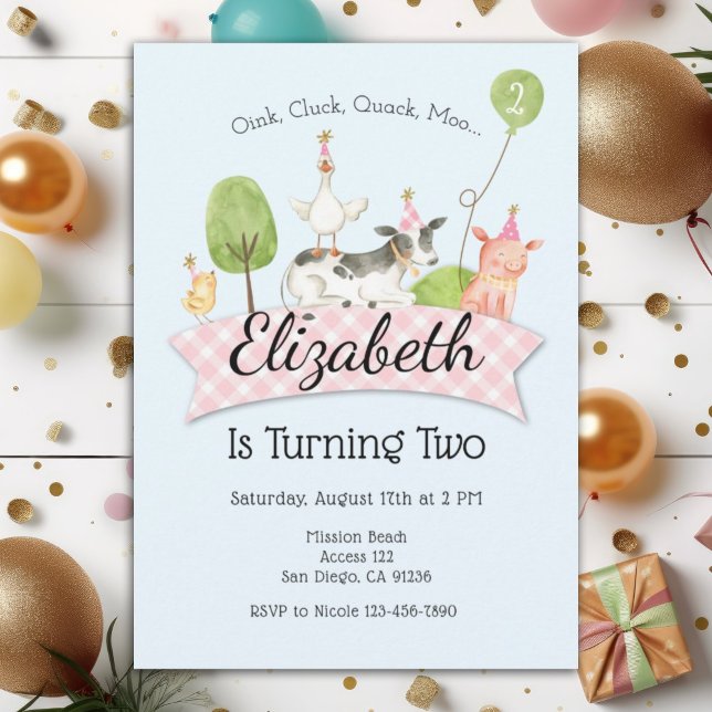 Flickor Farm Barnyard 2:a födelsedagsinbjudan Inbjudningar (Skapare uppladdad)
