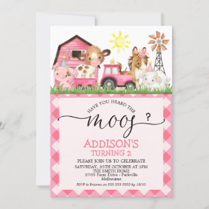 Flickor Farm har hört Moos Birthday Invita Inbjudningar