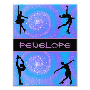 Flickor Figur Skating Blue och Lila Swirl Fototryck