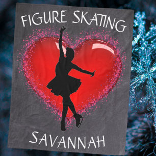 Flickor Figur Skating Chalkboard Heart w/ Namn Fleecefilt