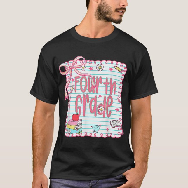 Flickor, fjärde Klass Coquette Bow Rosa Preppy Bac T Shirt (Framsida)