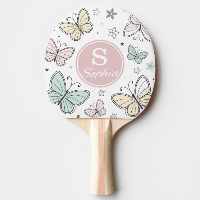 Flickor Fjäril Monogram Söt Personlig gåva Pingisracket (Framsidan)