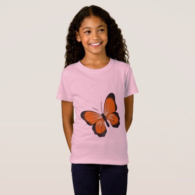 Flickor, fjäril rosa Classic avslappnad T-Shirt (Hel framsida)