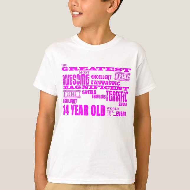 Flickor fjortonde födelsedag: Rosa Underbarare 14  T-shirt (Framsida)