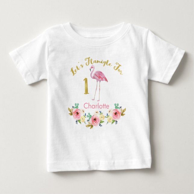 Flickor: Flamingle 1:a födelsedagshytten T-shirt (Framsida)