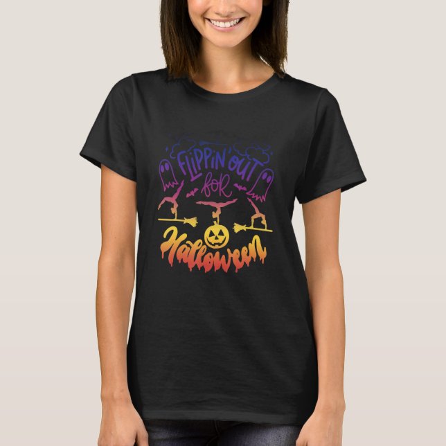 Flickor flippar ut för Halloween Gymnastics T Shirt (Framsida)