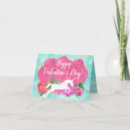 Flickor Flower Unicorn Valentine Day Kort