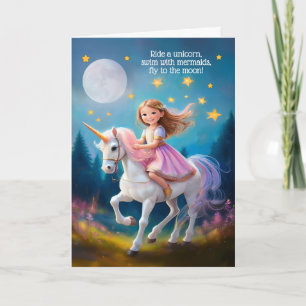Flickor födelsedag Ride a Unicorn Fly till Måne Kort