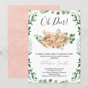 Flickor Foliage Greenery Blommigt Hjort Baby Showe Inbjudningar