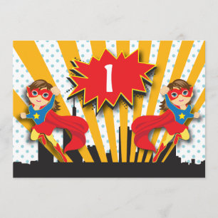 Flickor för hår för twillingarSuperherofödelsedag Inbjudningar