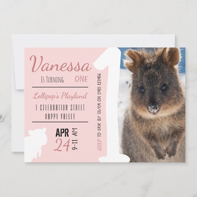 Flickor första födelsedag Blue Quokka Australia Ph Inbjudningar (Framsida)