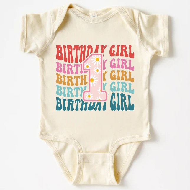 Flickor, första födelsedag, Daisy blomma T Shirt (Girls First Birthday Daisy flower Baby Bodysuit)