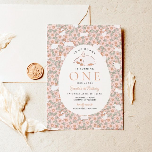 Flickor första födelsedag Påskhare Inbjudningar (Girls Easter First Birthday Invite)