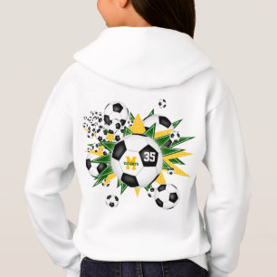 Flickor, fotboll blåser ut med grönt guld stjärnor t shirt