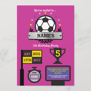 Flickor Fotboll Party Birthday Sports Rosa Inbjuda Inbjudningar
