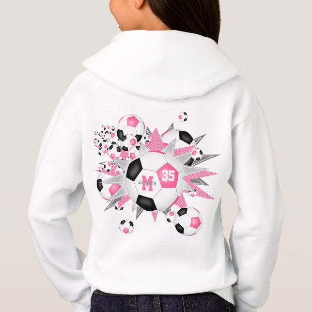 Flickor, fotbollar stjärnor rosa svart monogrammat t shirt (Baksida)