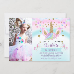 Flickor Foto Rosa Bow Unicorn Birthday-inbjudan Inbjudningar