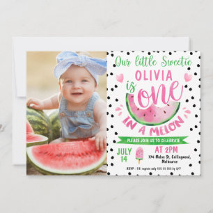 Flickor fotosvarta pips en i melon 1:a födelsedage inbjudningar
