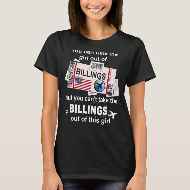 Flickor från Billings Boarding Pass Flight Biljett T Shirt (Framsida)