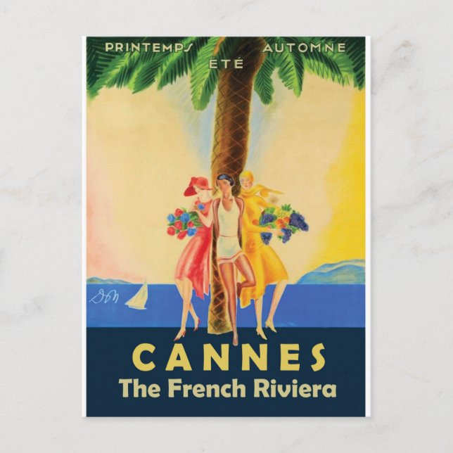Flickor från Cannes under palmen Vykort (Framsida)