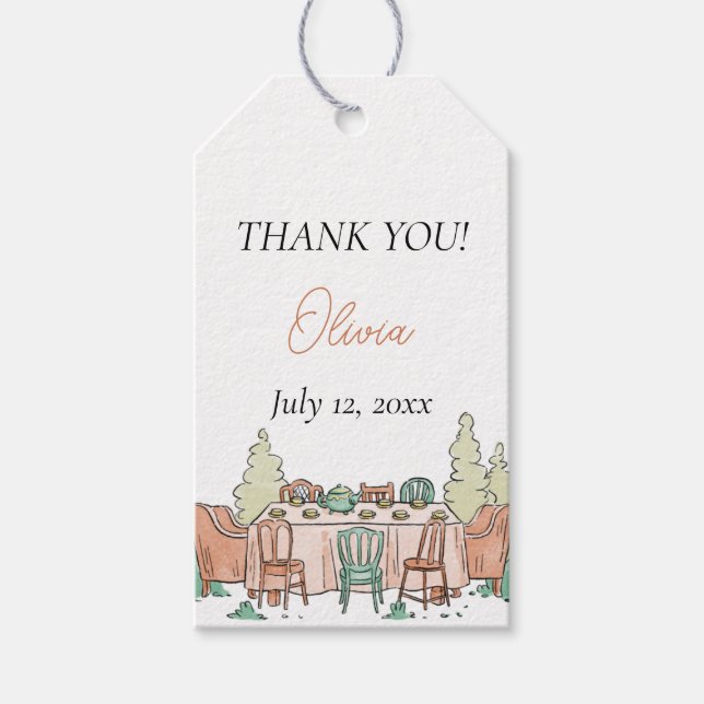 Flickor från Tea party födelsedag söt Presentetikett (Framsidan)