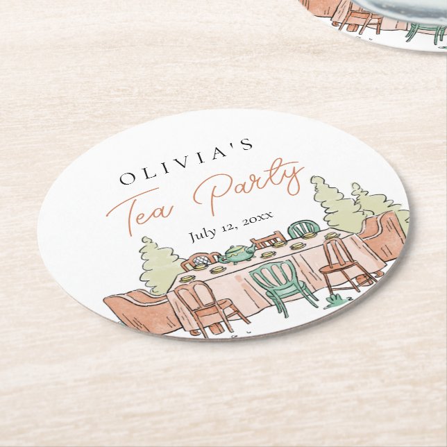 Flickor från Tea party födelsedag söt Underlägg Papper Rund (Vinklad)