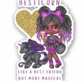Flickor Friend Gift Black Unicorn Besticorn Magic Klistermärken
