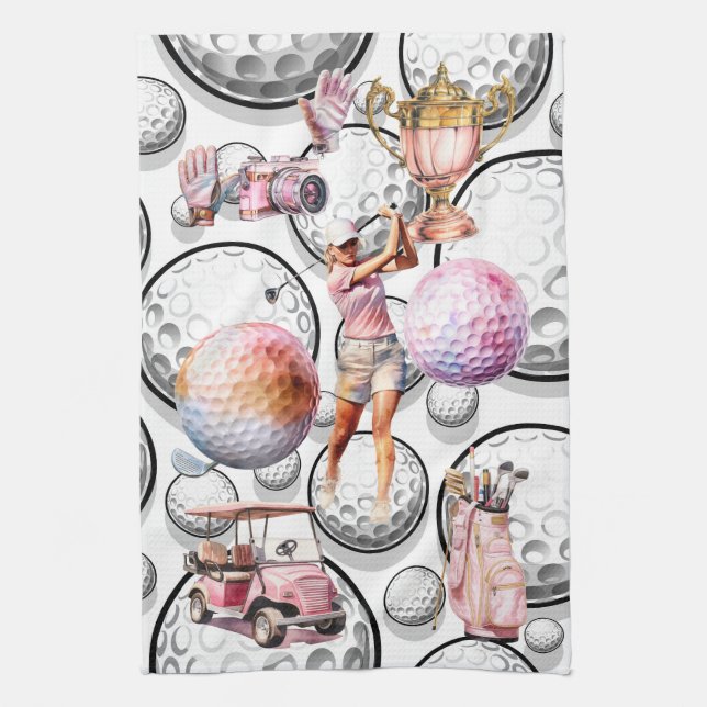 Flickor går Golfing Kökshandduk (Vertikal)