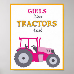 Flickor gillar traktorer också barnkammare rosa tr poster