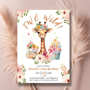 Flickor Giraffe 2:a födelsedag Rosa Safari 2-Vilde Inbjudningar