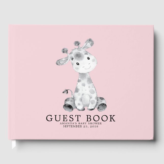 Flickor Giraffe Baby Shower Guest Bok (Framsida)