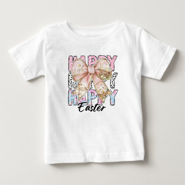 Flickor Glad Påsk Coquette Bow T Shirt (Framsida)