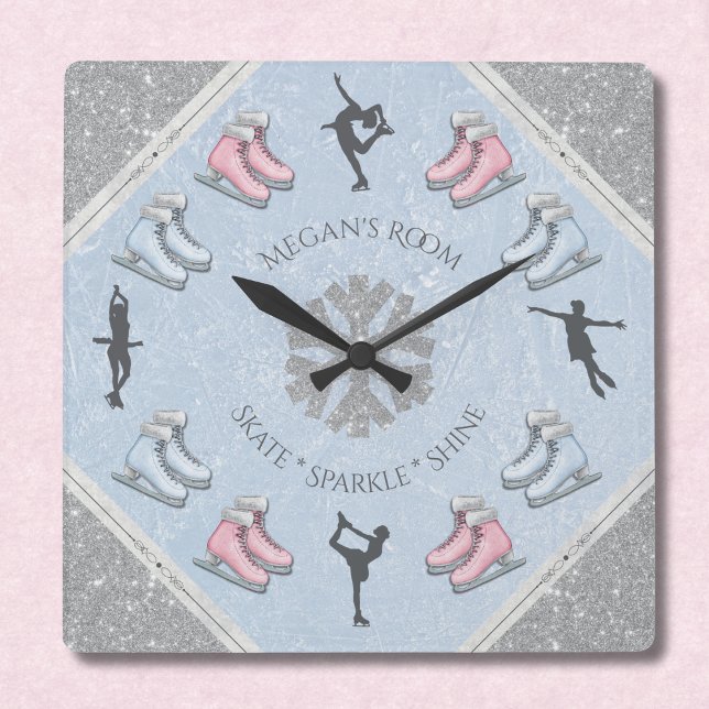 Flickor Glitter Isrink Konståkare Klocka (Personalized bedroom decor for the young ice skater)