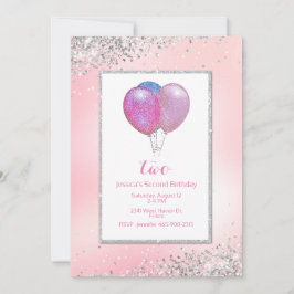 Flickor Glittery Balloons Birthday Inbjudningar